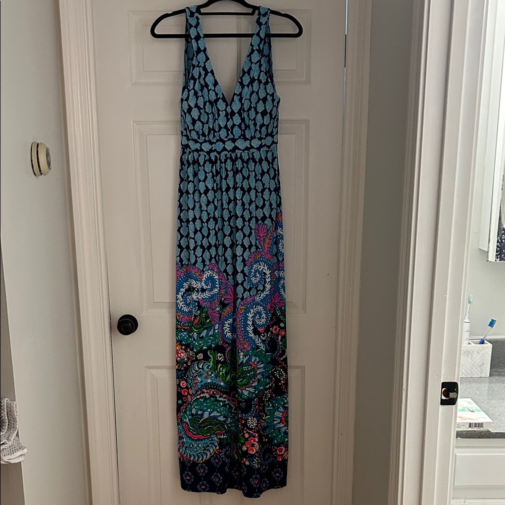 Lilly Pulitzer Giorgina Blue and Pink Maxi Dress- ride the wave engineer - size